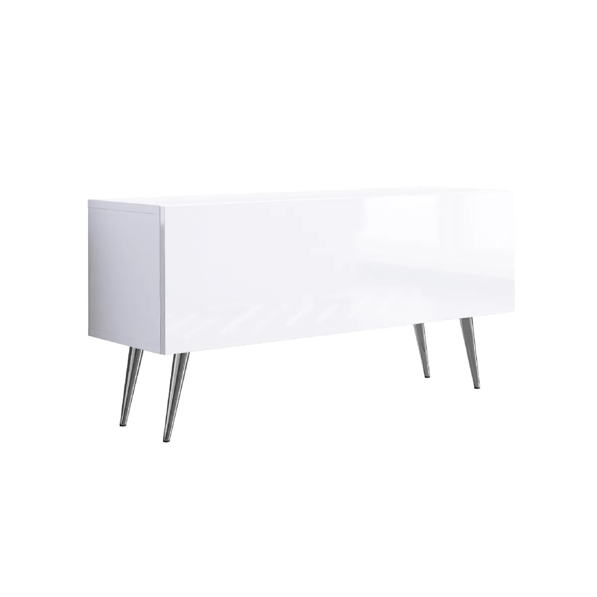 Meuble TV: Blanc Mat/Blanc Brillant, Pieds Chromés, 100 x 52 x 32 cm
