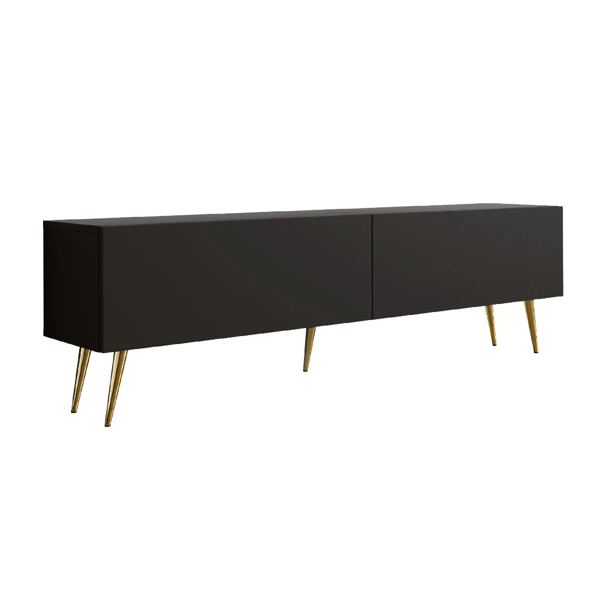 Meuble TV: Noir Mat, Pieds Dorés, 170 X 52 X 32 Cm