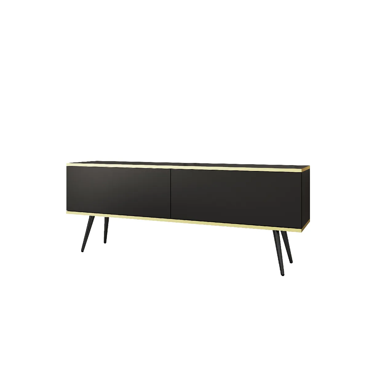 Meuble TV, Noir, pieds Noir, 135 x 32 x 53 cm, Push to Open