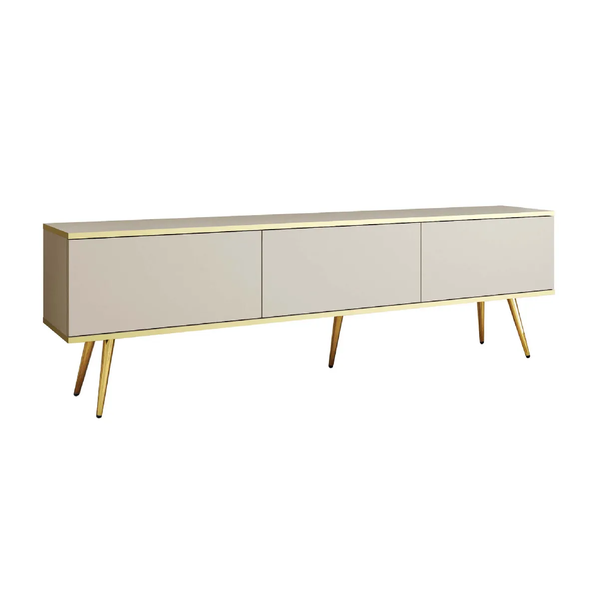 Meuble TV, Beige, pieds Or, 175 x 32 x 53 cm, Push to Open