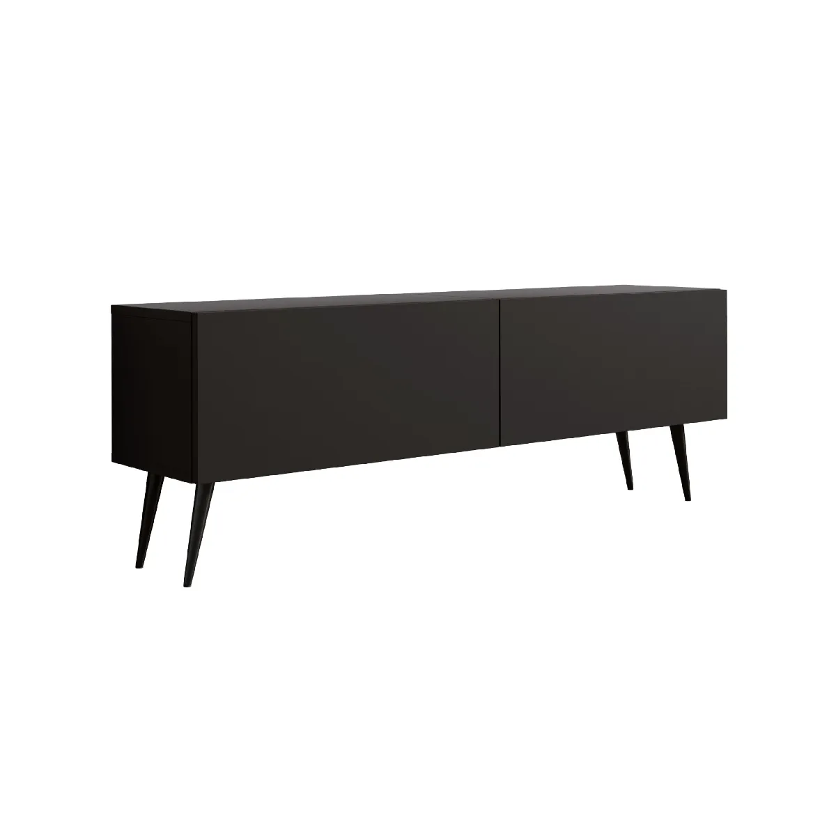 Meuble TV: Noir Mat, Pieds Noirs, 140 x 52 x 32 cm