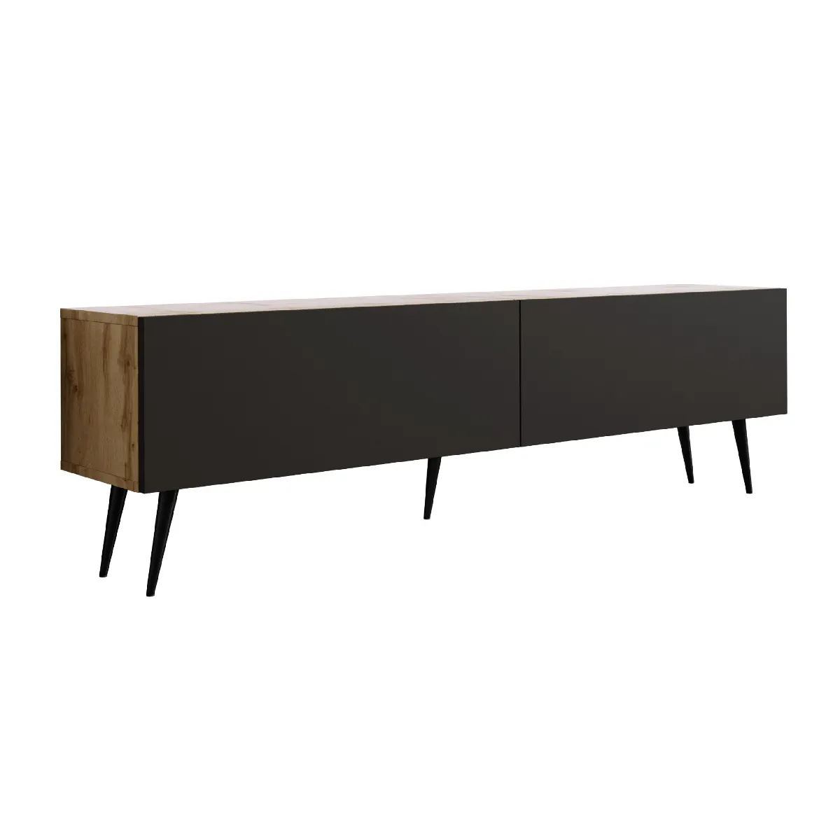 Meuble TV: Chêne Wotan / Noir Mat, Pieds Noirs, 170 X 52 X 32 Cm
