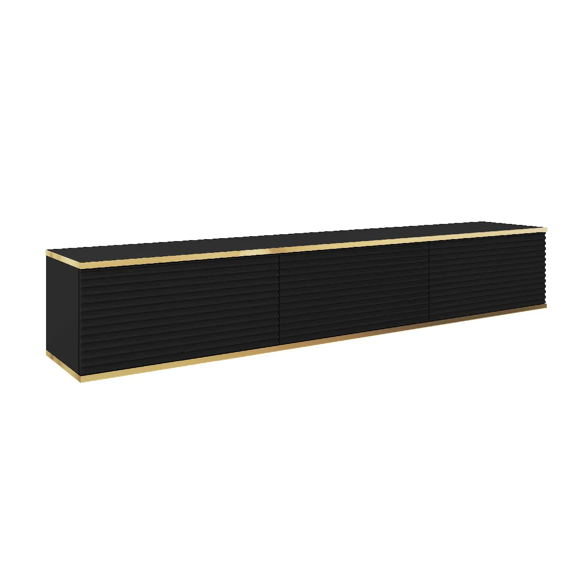 Meuble TV Avec Lamelles Noir, 175 x 32 x 30 cm, Push to Open