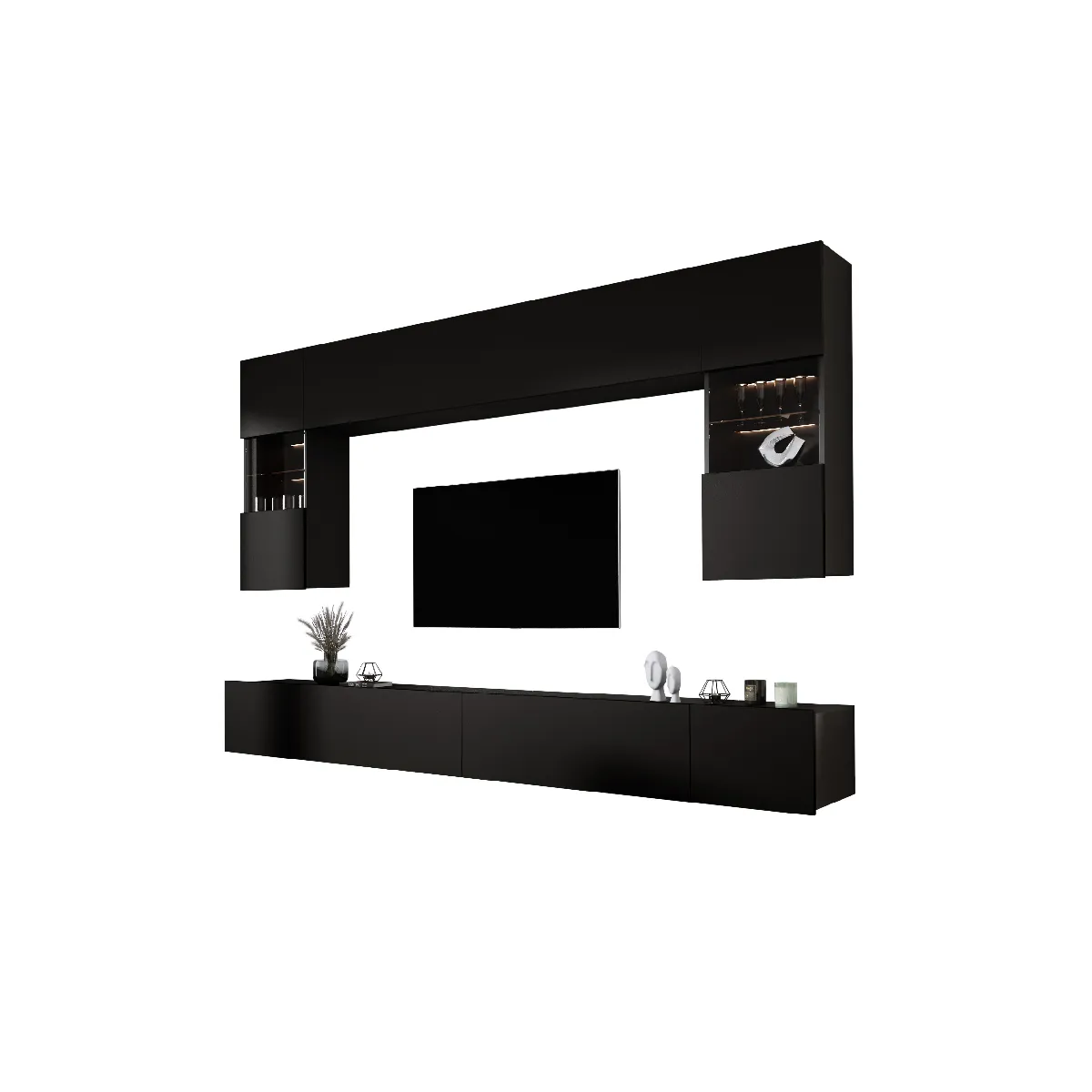 Elément mural: 10 portes, 20 étagères, noir, largeur: 300 cm, hauteur: RÉGLABLE, profondeur: 42 cm