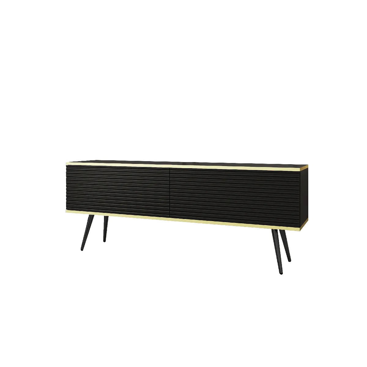 Meuble TV Avec Lamelles Noir, pieds Noir, 135 x 32 x 53 cm, Push to Open