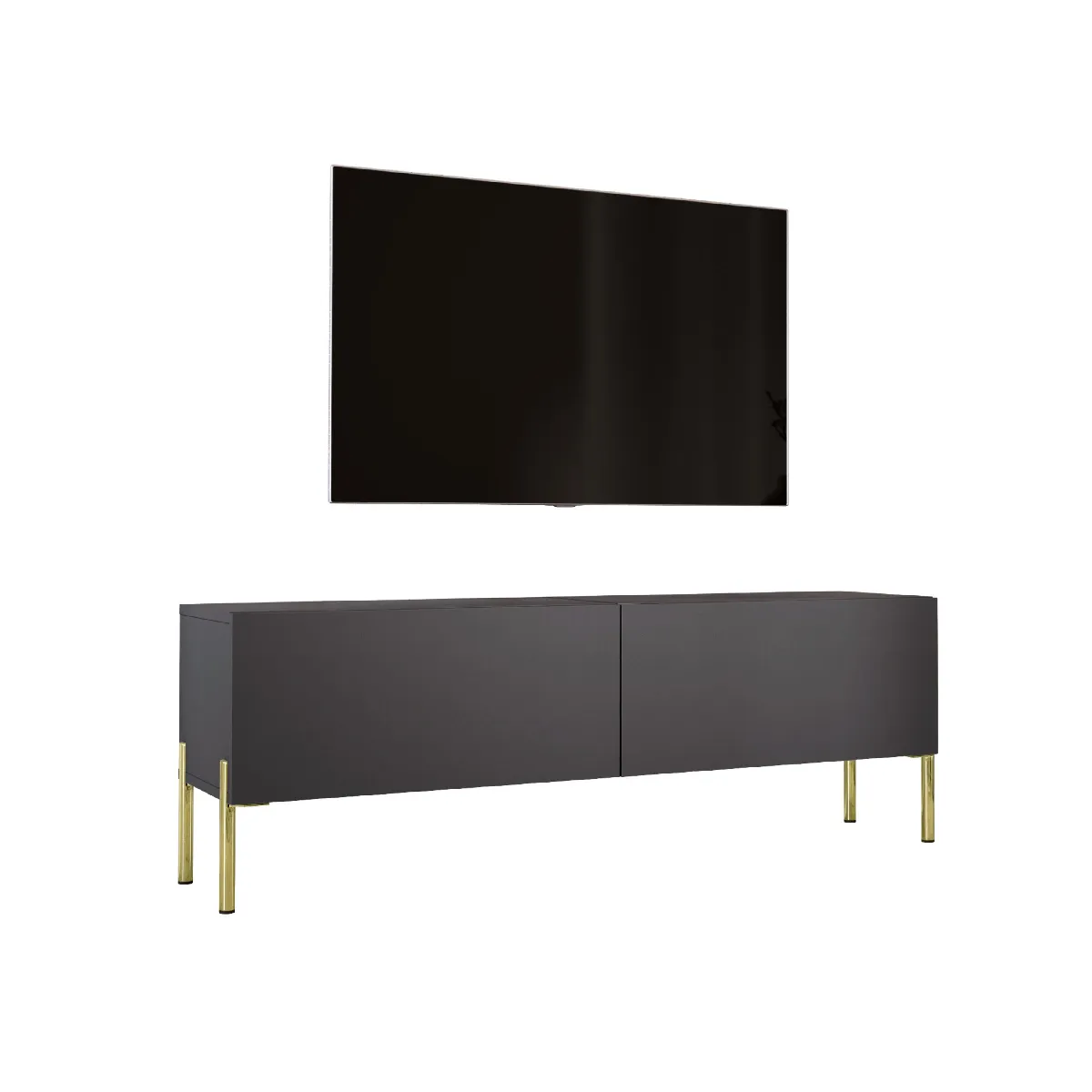 Meuble TV: Grey, Pieds Or, 140 X 52 X 32 Cm