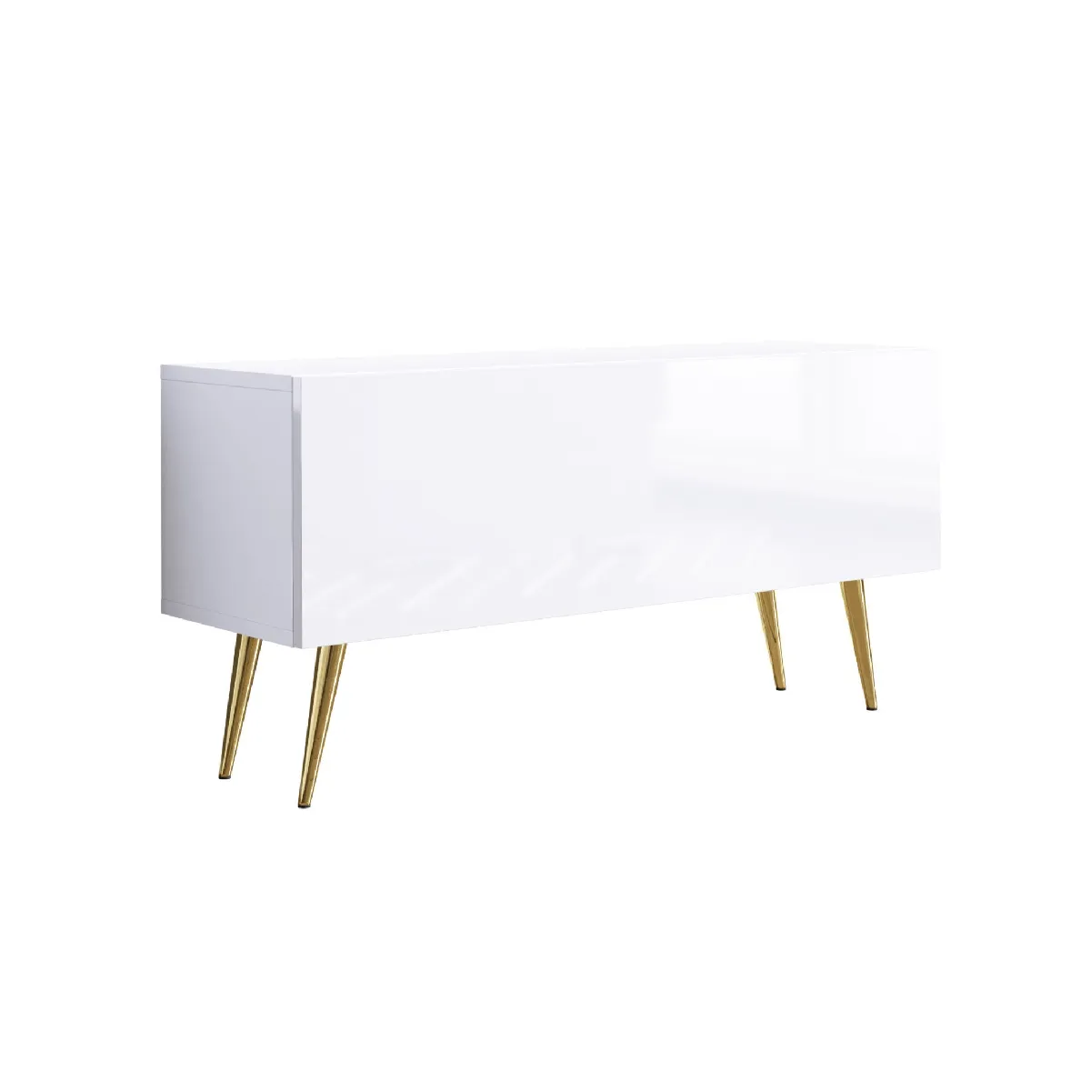 Meuble TV: Blanc Mat / Blanc Brillant, Pieds Dorés, 100 x 52 x 32 cm