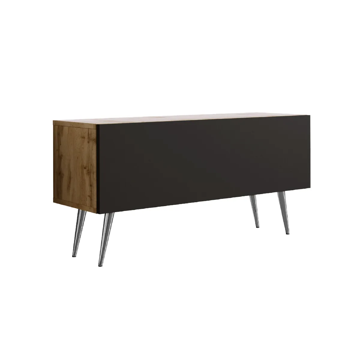 Meuble TV: Chêne Wotan/Noir Mat, Pieds Chromés, 100 x 52 x 32 cm