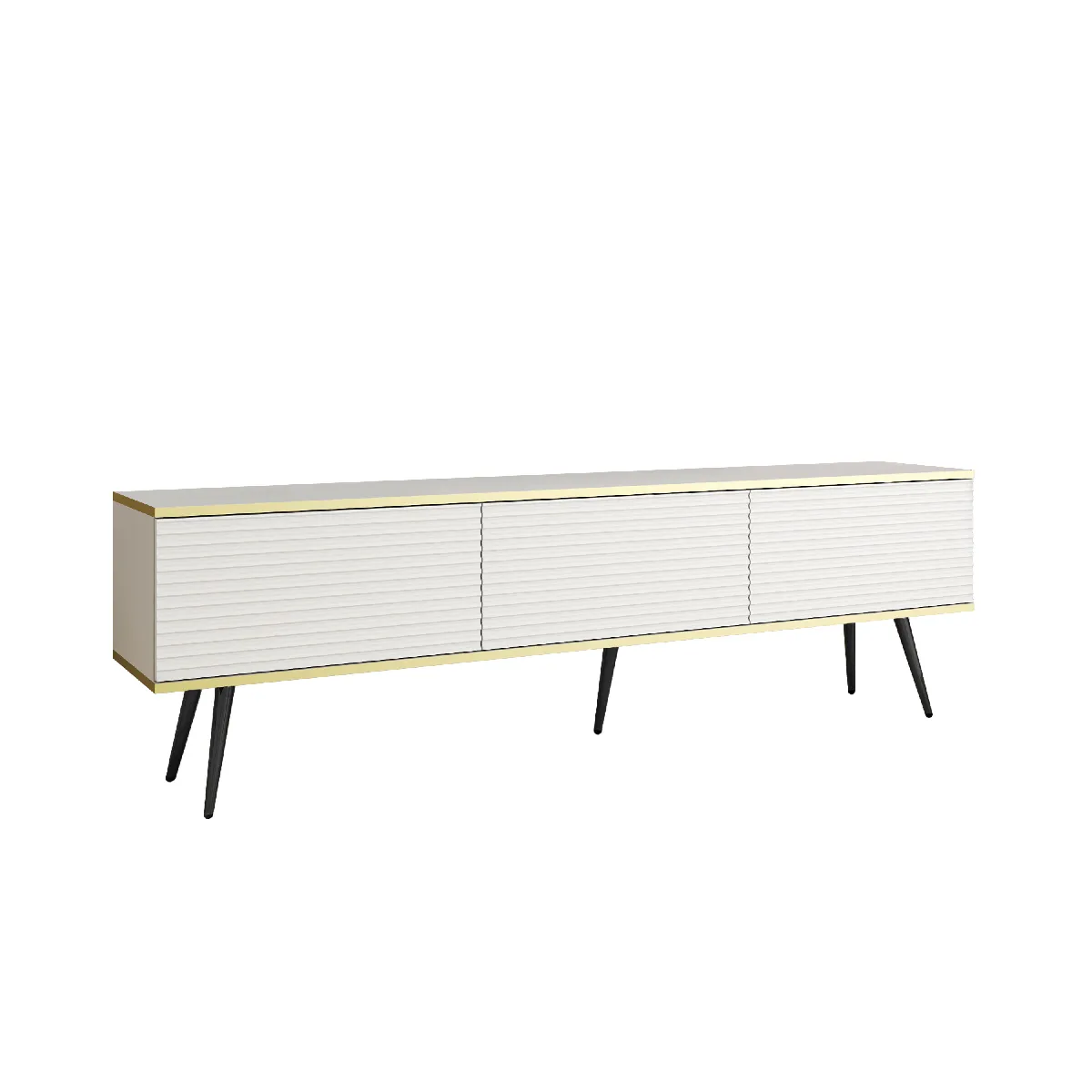 Meuble TV Avec Lamelles Blanc, 175 x 32 x 30 cm, Push to Open