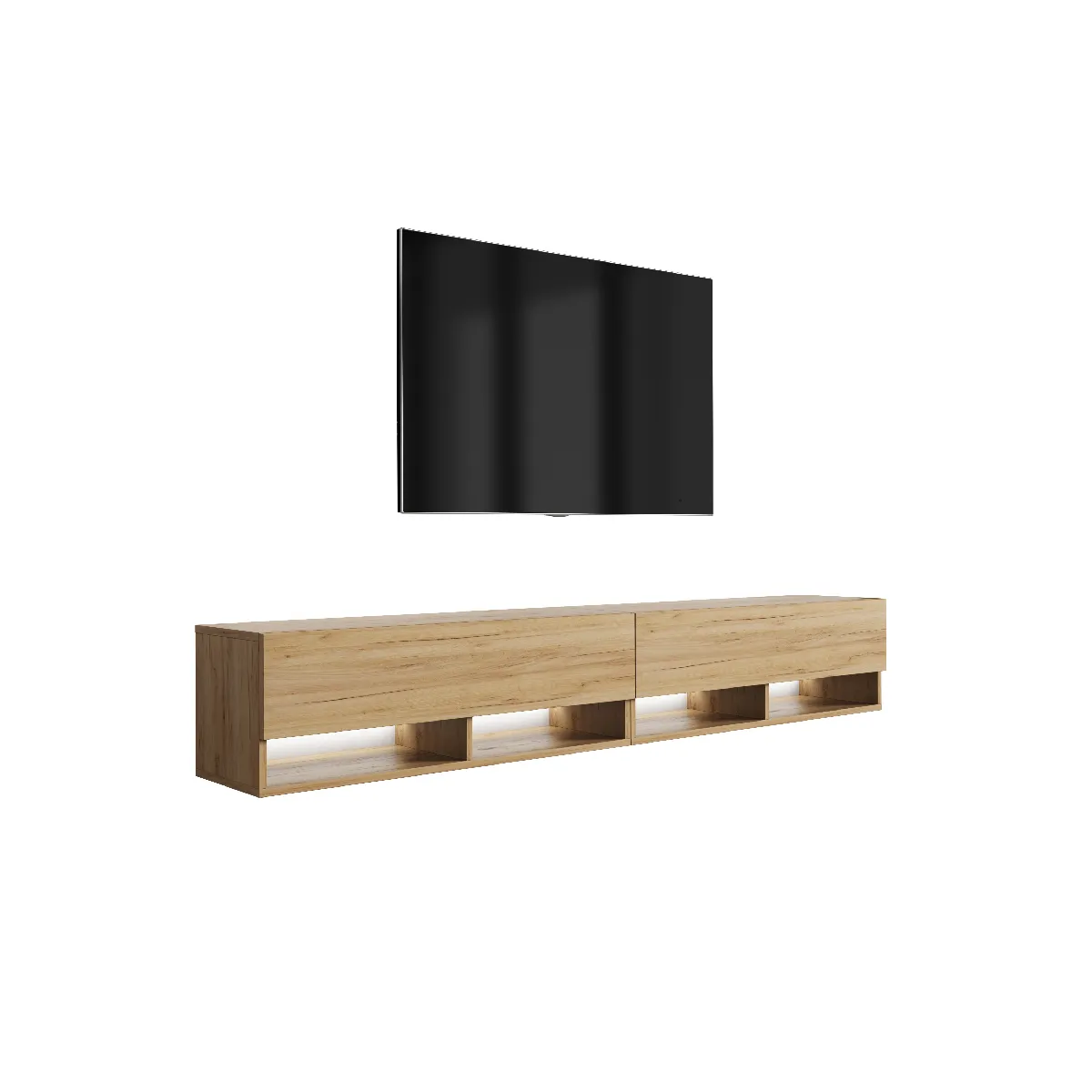 Meuble TV 200 (2 x 100) cm Chêne Craft, LED blanc, 200 x 32 x 52 cm