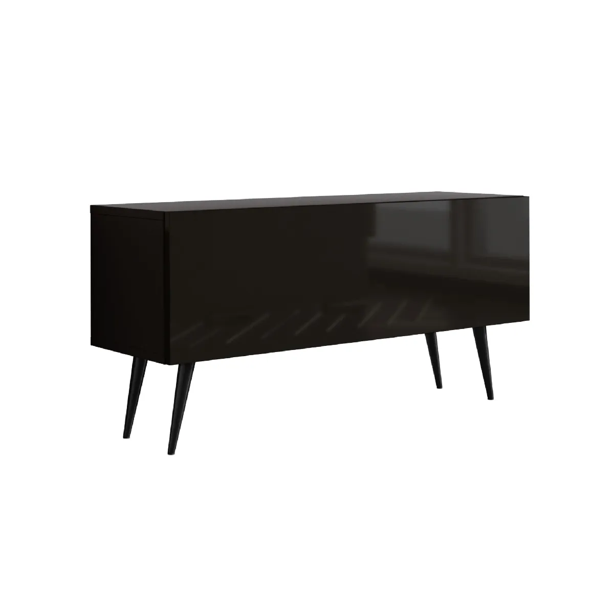 Meuble TV: Noir Mat/Noir Brillant, Pieds Noirs, 100 x 52 x 32 cm