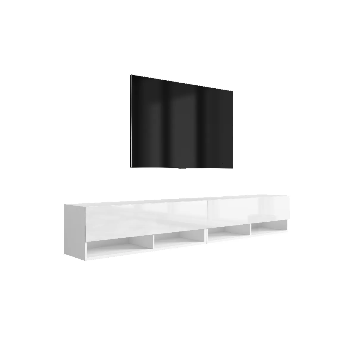 Meuble TV 200 (2 x 100) cm Blanc Mat / Blanc Brillant, 200 x 32 x 52 cm
