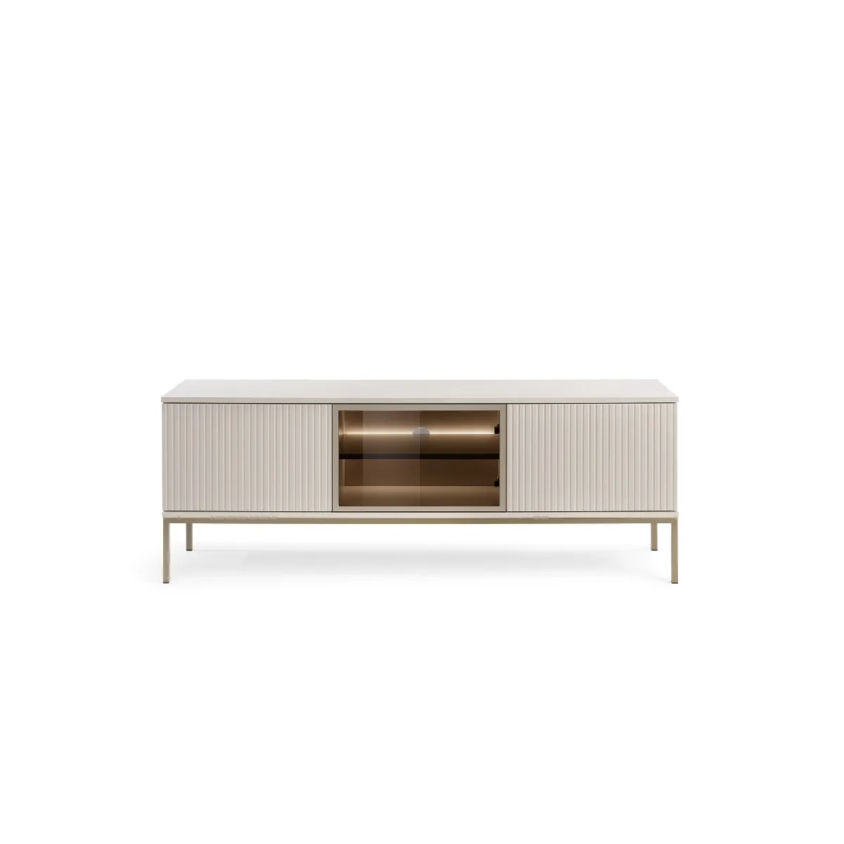 Meuble TV moderne avec façade cannelée, 154 x 56 x 39 cm, Cachemire / Or
