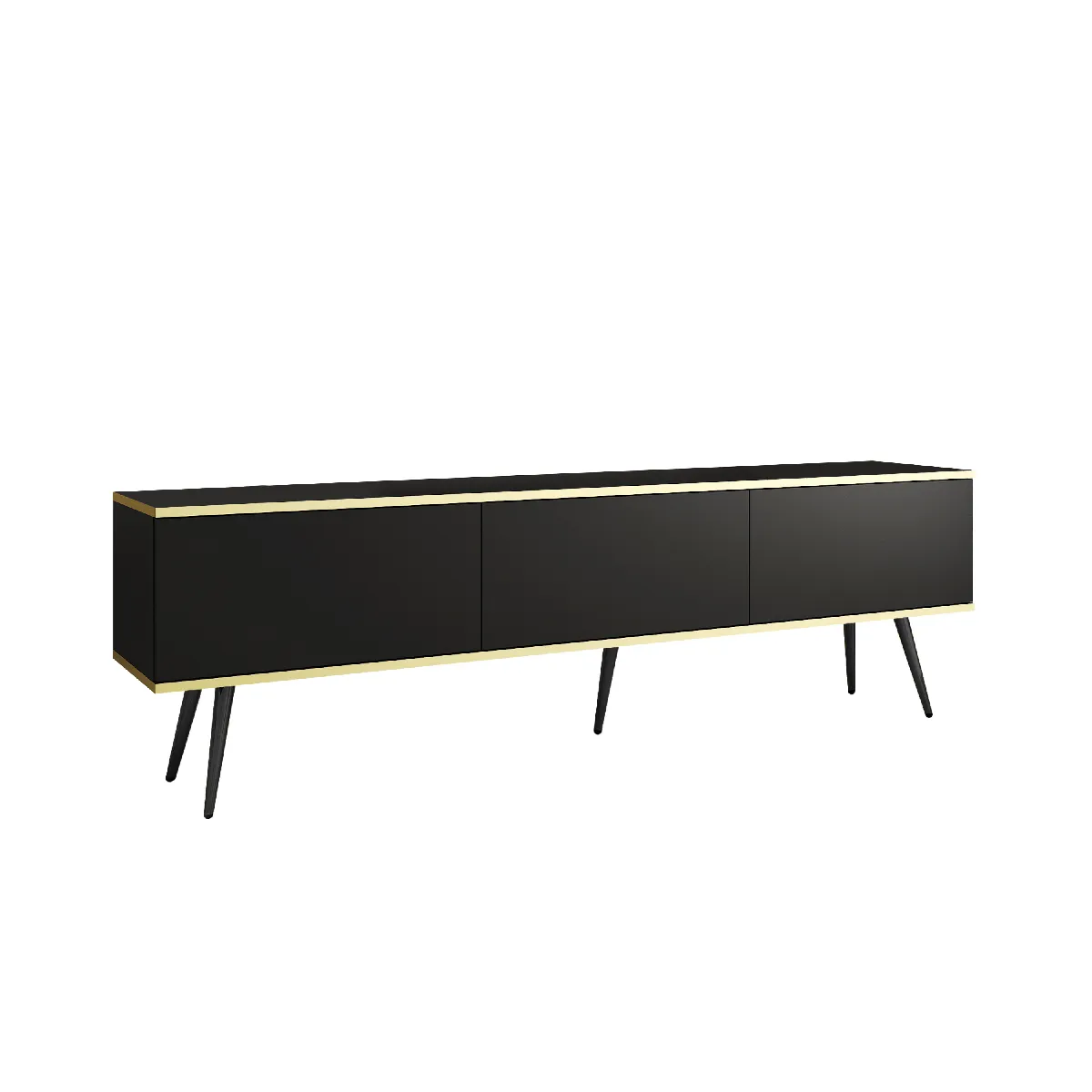 Meuble TV, Noir, pieds Noir, 175 x 32 x 53 cm, Push to Open