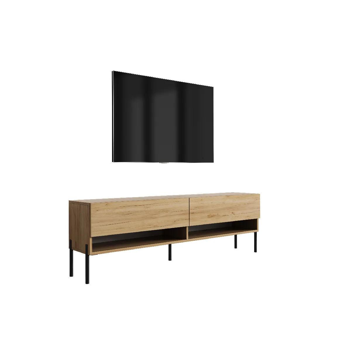 Meuble TV 170 cm Chêne Craft, pieds droits noirs, 170 x 32 x 52 cm