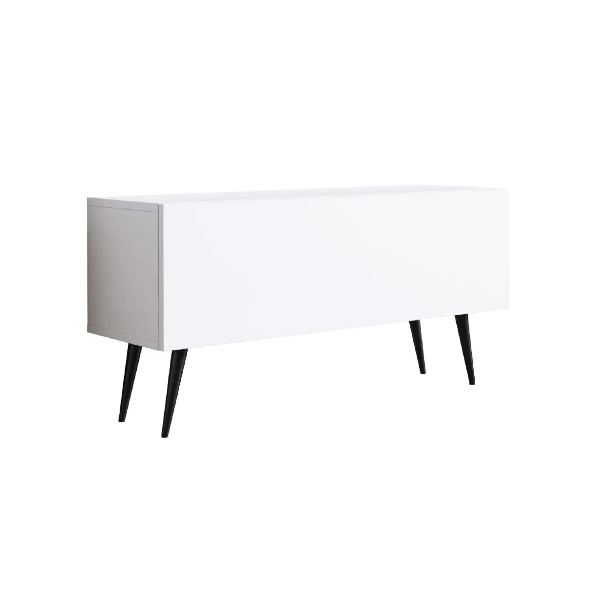 Meuble TV: Blanc Mat, Pieds Noirs, 100 x 52 x 32 cm