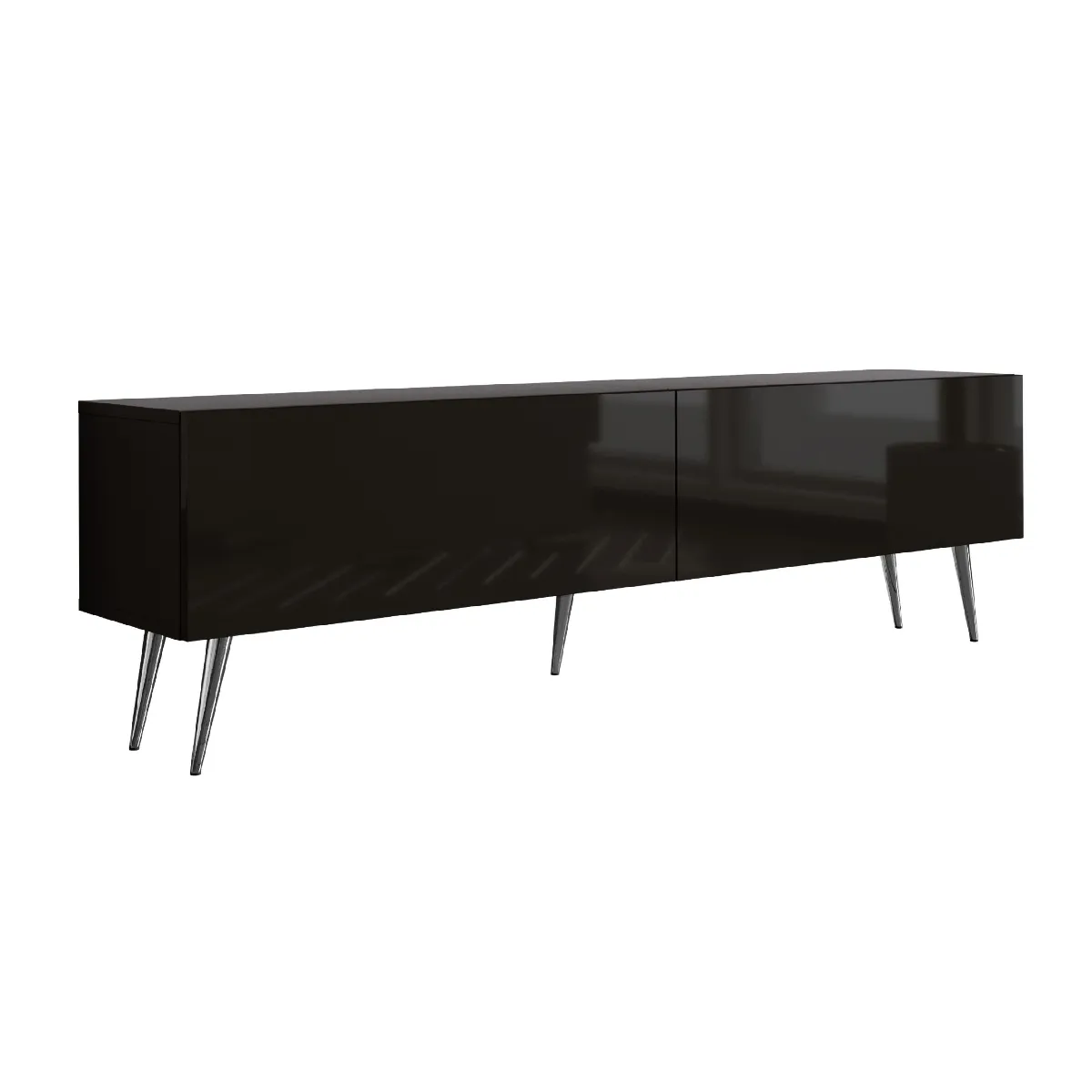 Meuble TV: Noir Mat/Noir Brillant, Pieds Chromés, 170 X 52 X 32 Cm