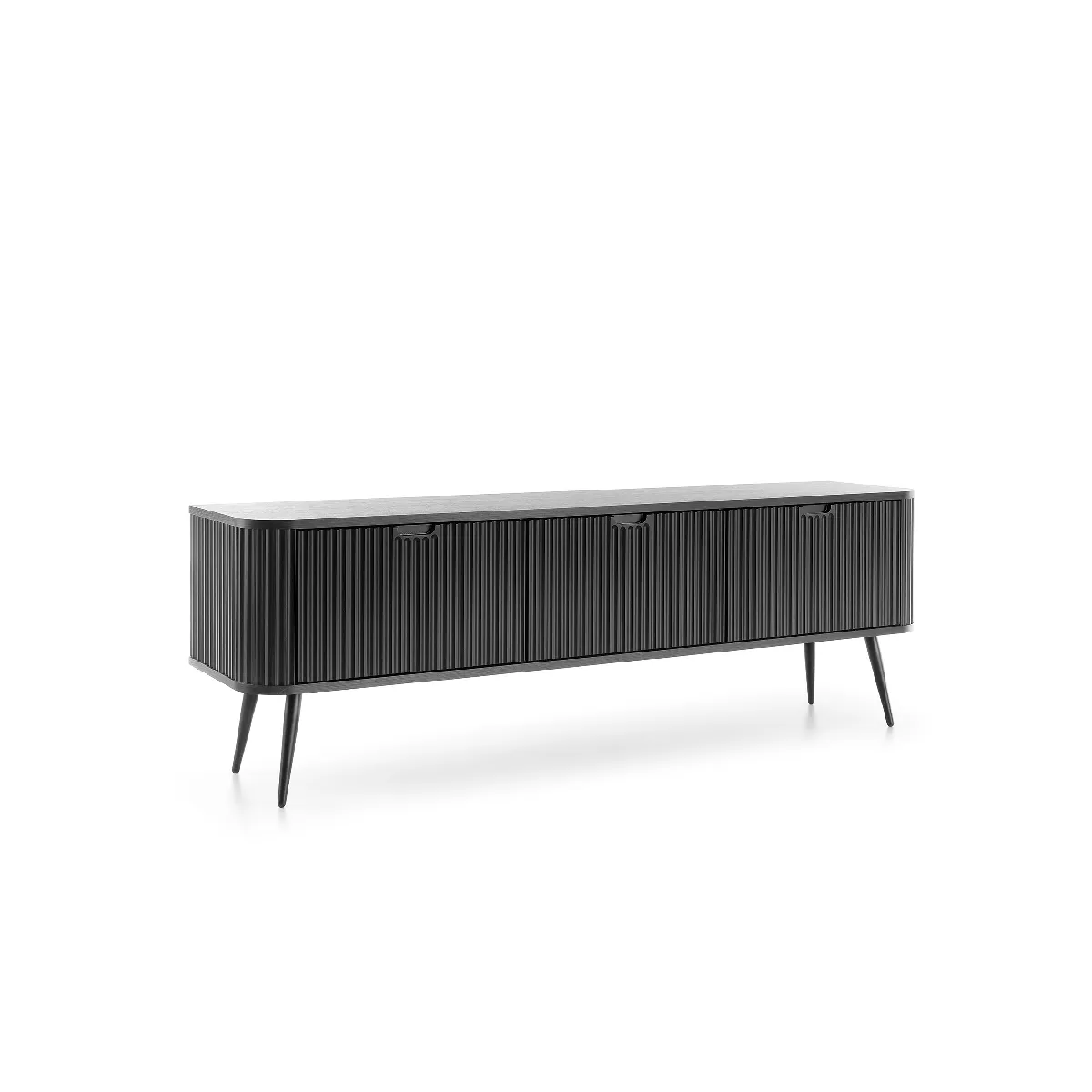 Meuble TV: noir, pieds noir, 168 x 57 x 39 cm