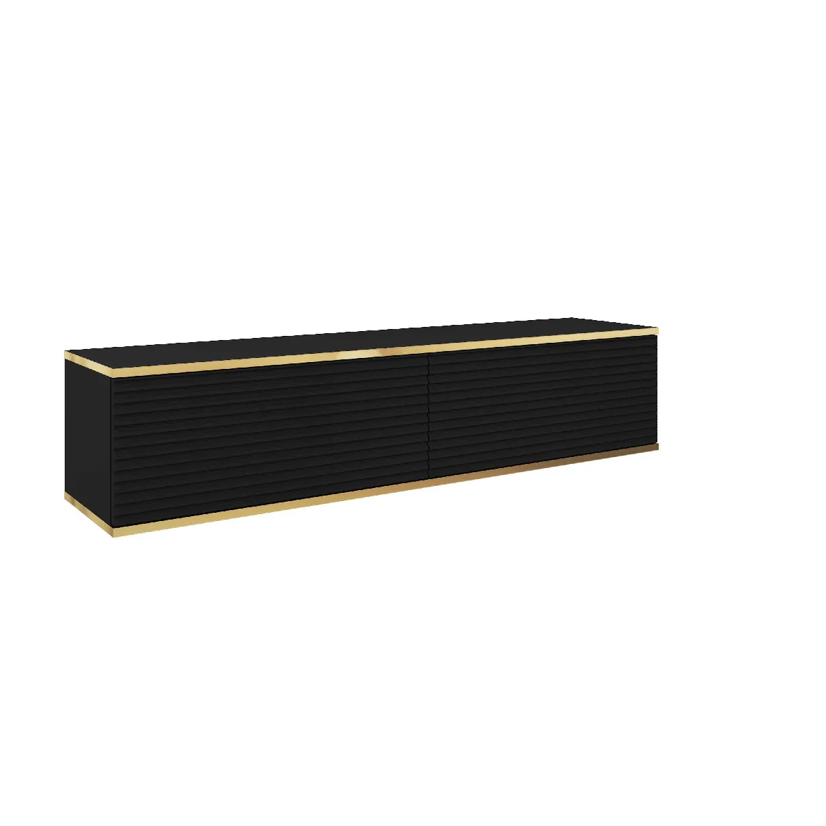 Meuble TV Avec Lamelles Noir, 135 x 32 x 30 cm, Push to Open