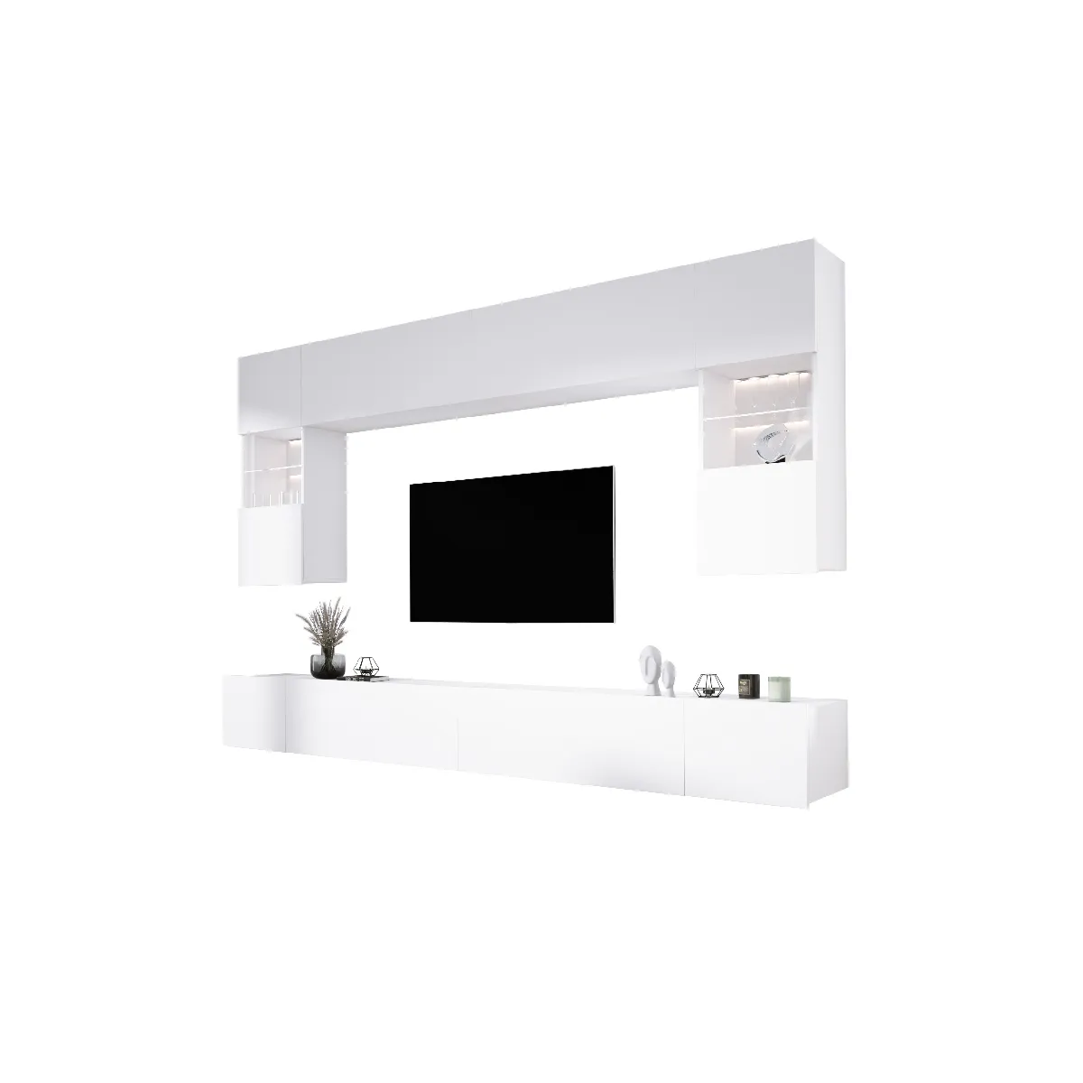 Elément mural: 10 portes, 20 étagères, blanc, largeur: 300 cm, hauteur: RÉGLABLE, profondeur: 42 cm