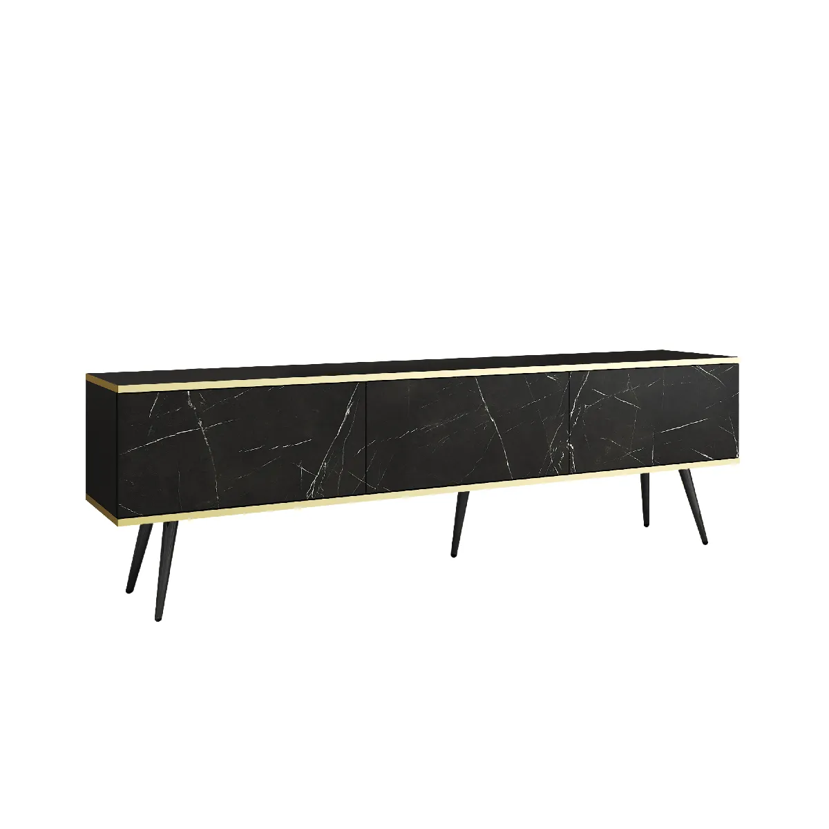 Meuble TV, Noir, pieds Noir, 175 x 32 x 53 cm, Push to Open