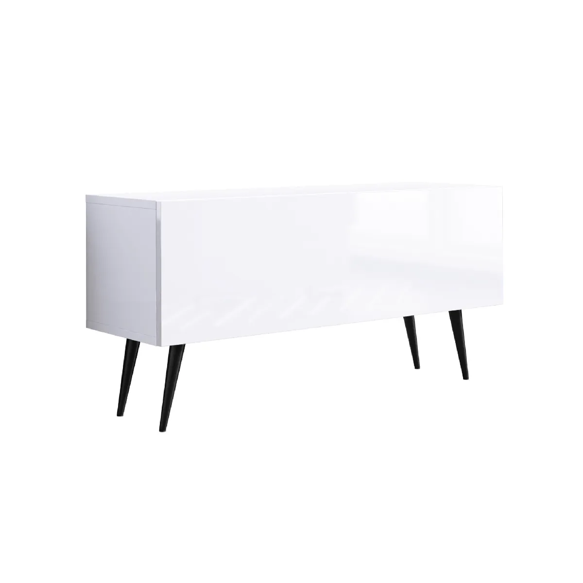 Meuble TV: Blanc Mat/Blanc Brillant, Pieds Noirs, 100 x 52 x 32 cm