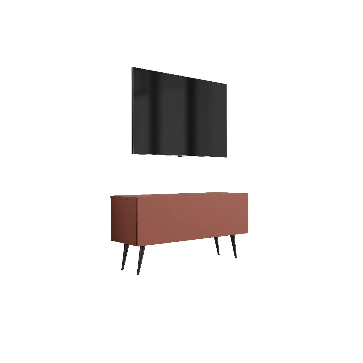 Meuble TV, Rouge Brique, 100 x 52 x 32 cm, jambes noires