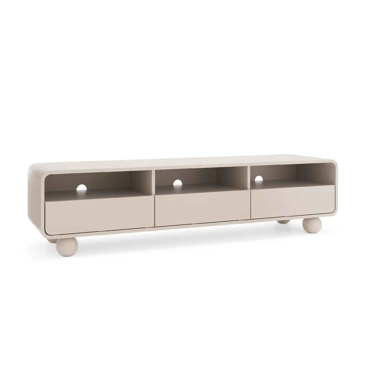 Meuble TV Cachemire avec étagères et portes, Design moderne, pieds boule, 180 x 44 x 39 cm