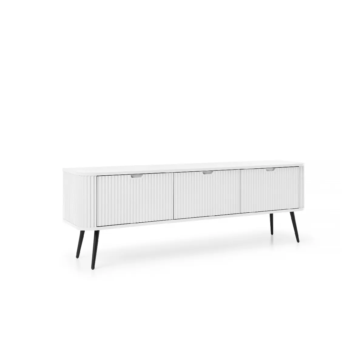 Meuble TV: blanc, pieds noir, 168 x 57 x 39 cm
