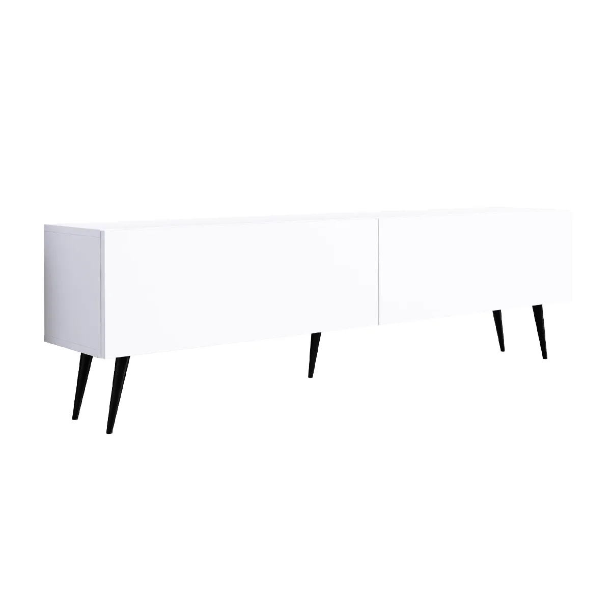 Meuble TV: Blanc Mat, Pieds Noirs, 170 X 52 X 32 Cm