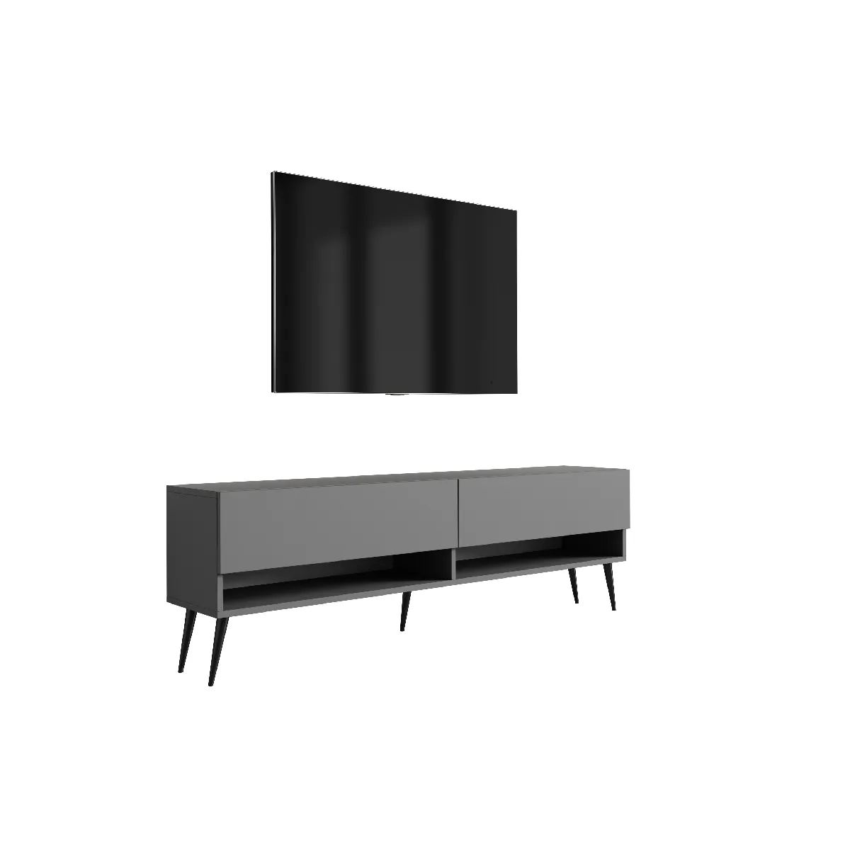 Meuble TV 170 cm Grey, pieds obliques noirs, 170 x 32 x 52 cm