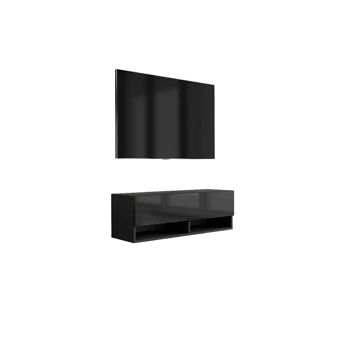 Meuble TV 100 cm Noir Mat / Noir Brillant, 100 x 32 x 34 cm