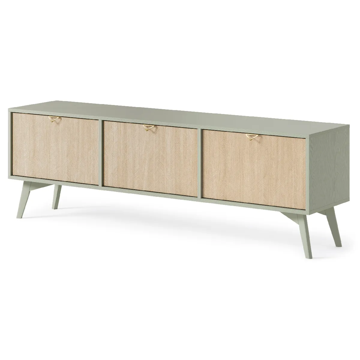 Meuble TV: Chevrons eucalyptus / Chevrons Scandi, pieds Bois, 158 x 52 x 38cm