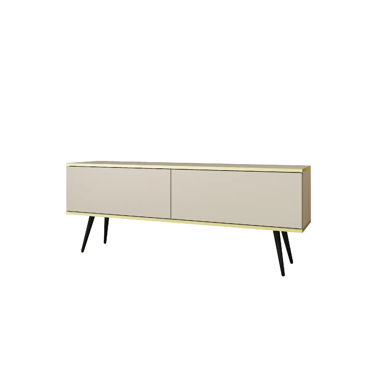 Meuble TV, Beige, pieds Noir, 135 x 32 x 53 cm, Push to Open
