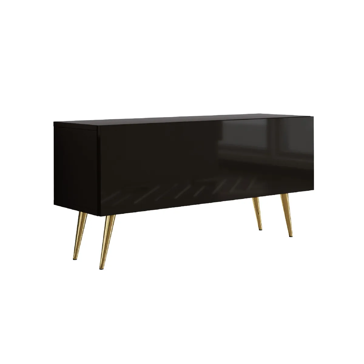 Meuble TV: Noir Mat/Noir Brillant, Pieds Dorés, 100 x 52 x 32 cm