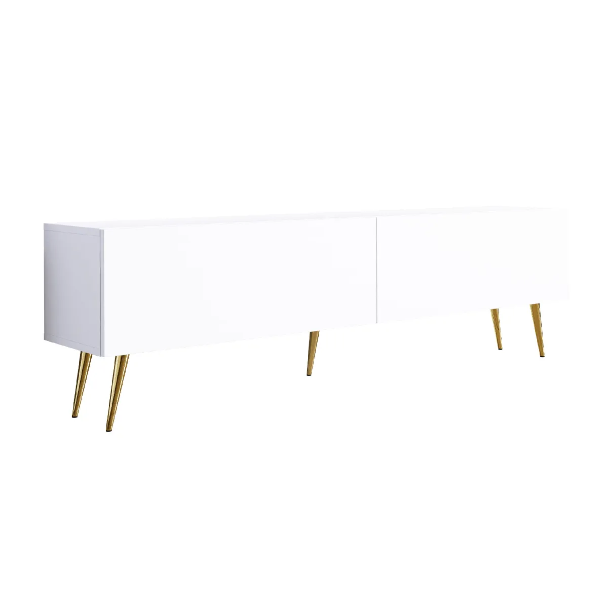 Meuble TV: Blanc Mat, Pieds Dorés, 170 X 52 X 32 Cm