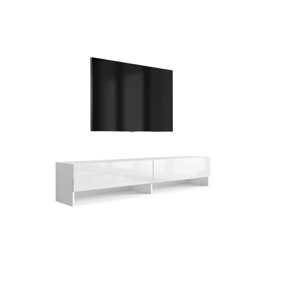 Meuble TV 170 cm Blanc Mat / Blanc Brillant, 170 x 32 x 34 cm