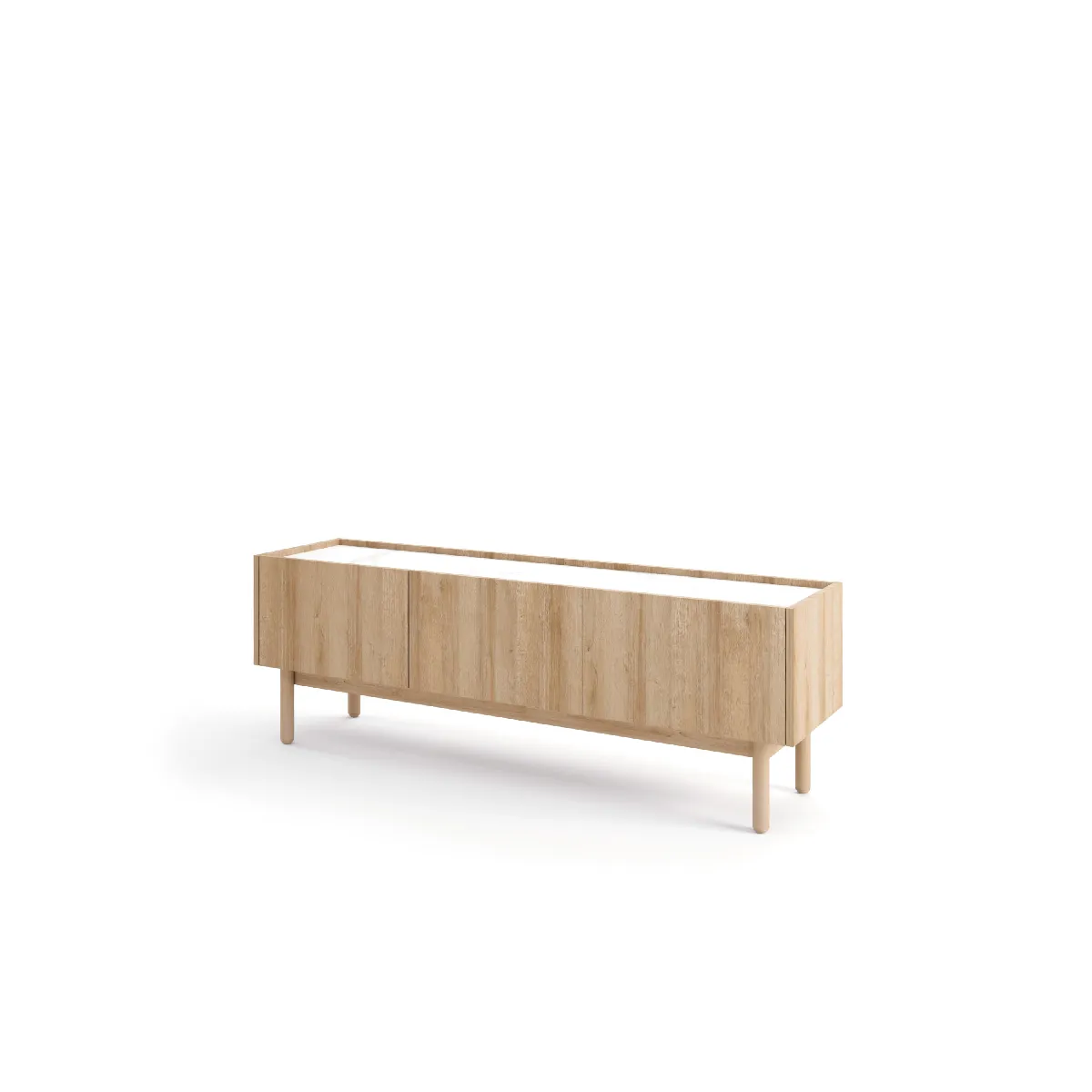 Meuble TV: 3 Portes, 3 Étagères, Chêne Riviera, 144 X 48 X 37 Cm