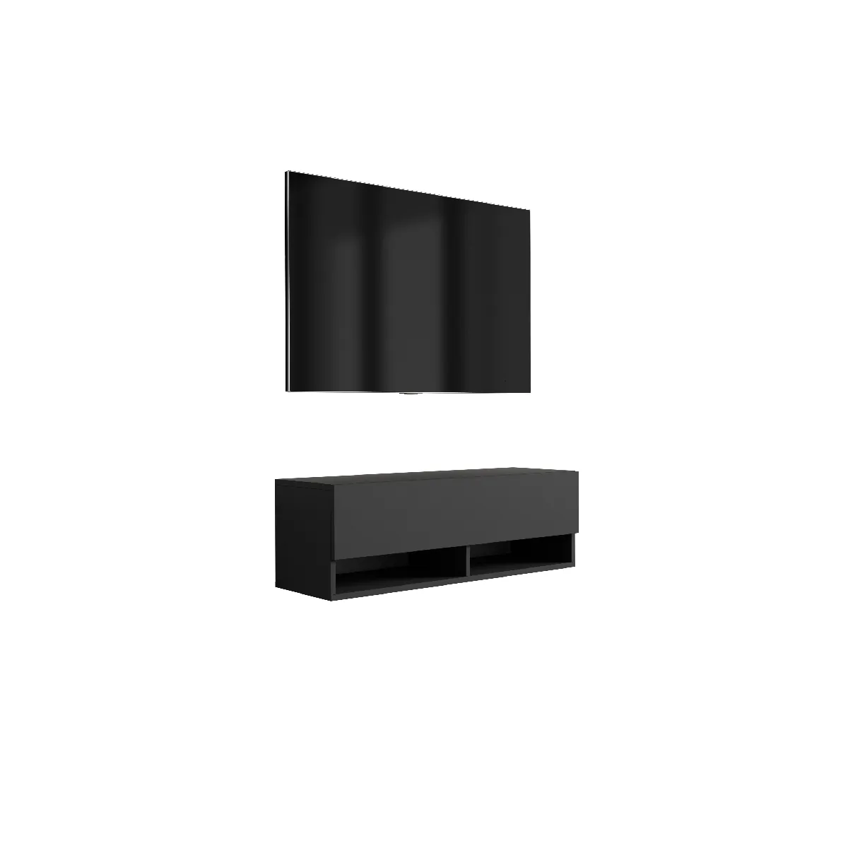 Meuble TV 100 cm Noir Mat, 100 x 32 x 34 cm