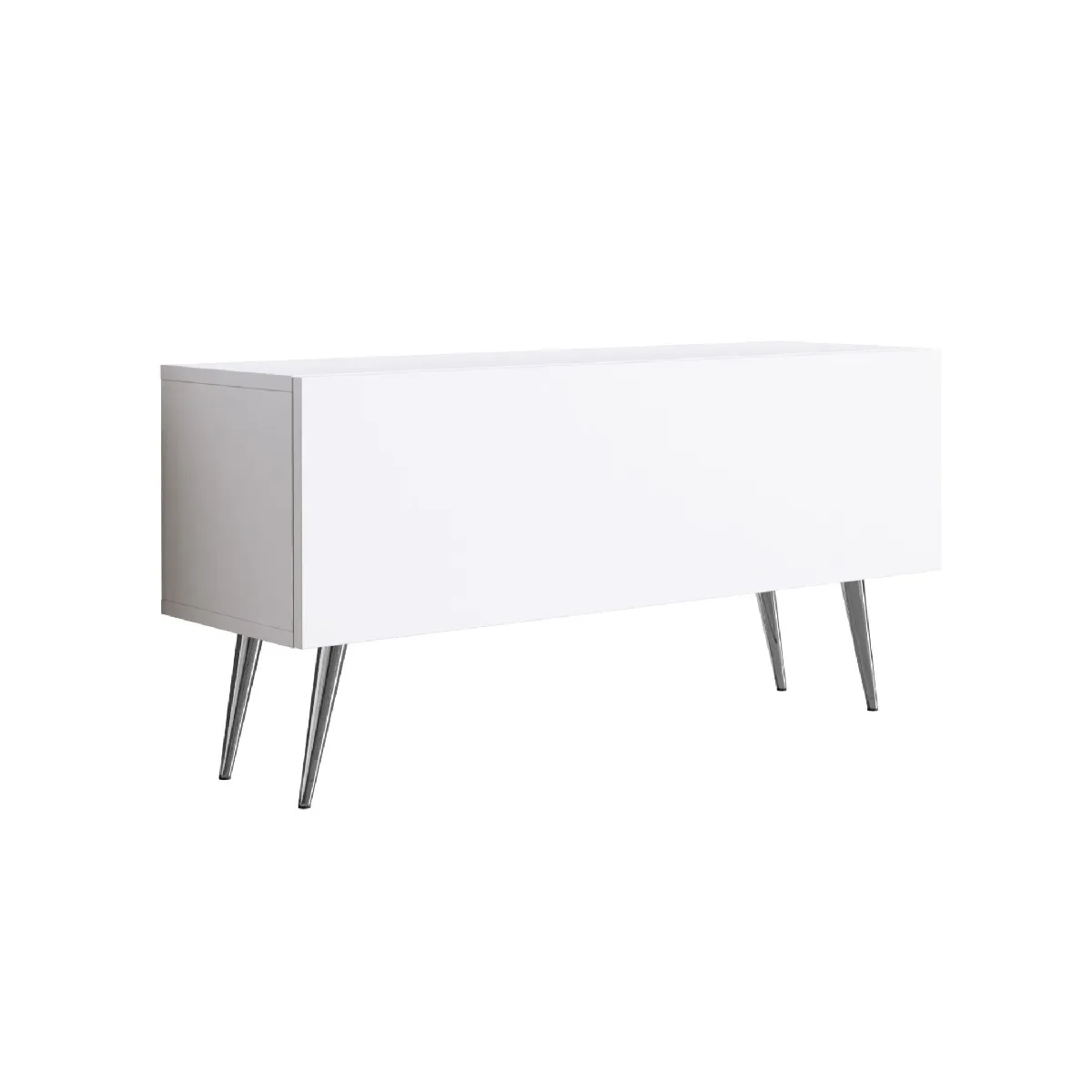 Meuble TV: Blanc Mat, Pieds Chromés, 100 x 52 x 32 cm