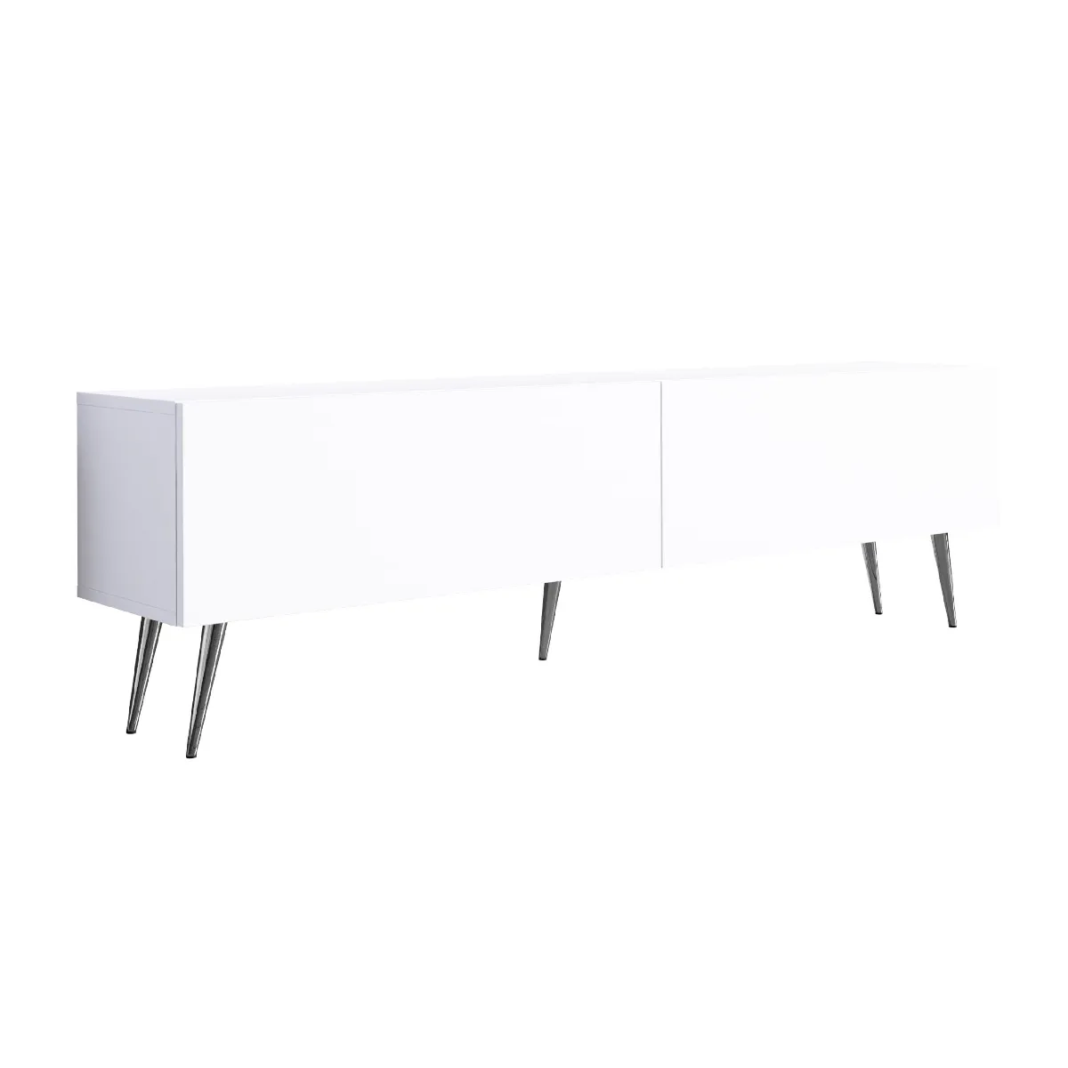 Meuble TV: Blanc Mat, Pieds Chromés, 170 X 52 X 32 Cm
