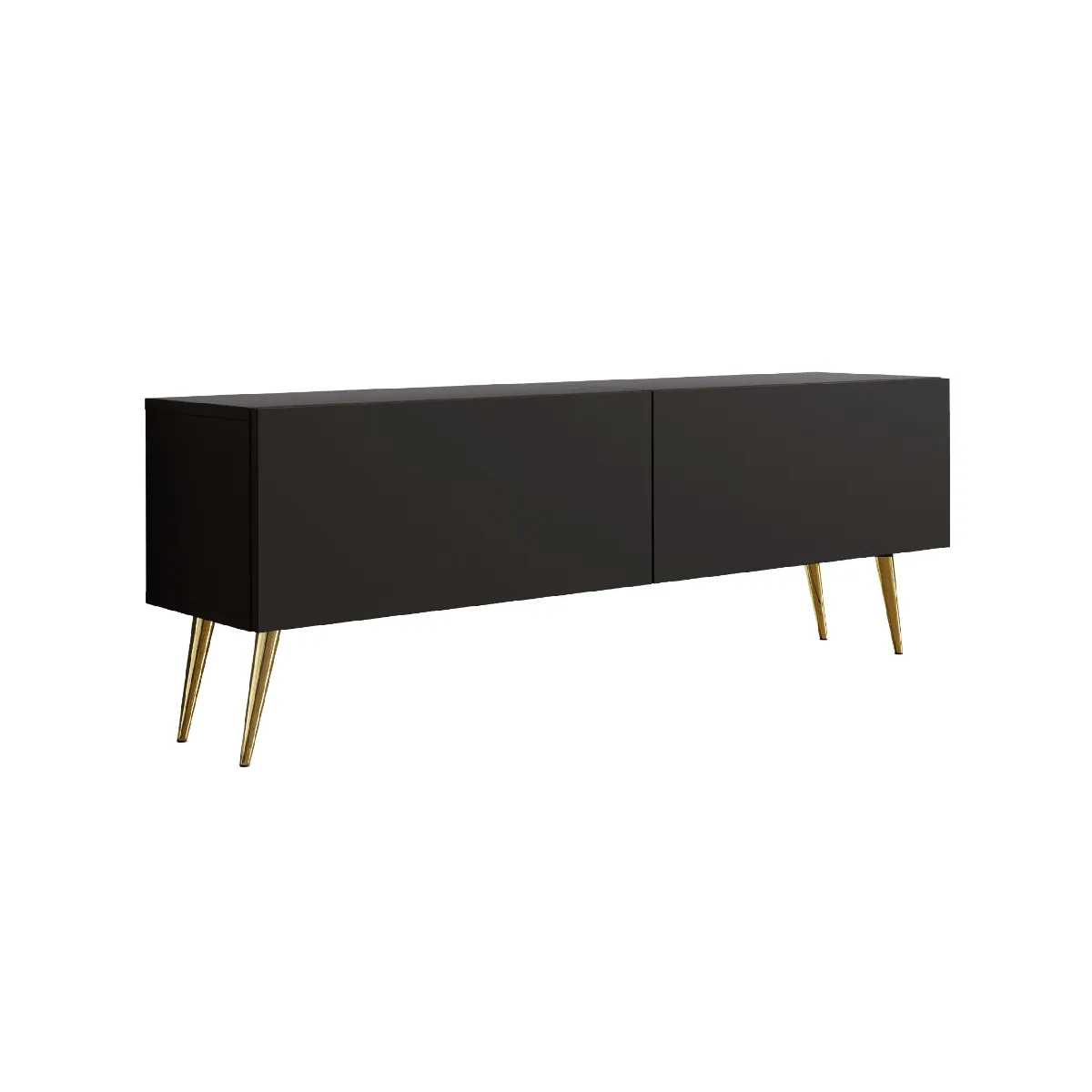 Meuble TV: Noir Mat, Pieds Dorés, 140 x 52 x 32 cm