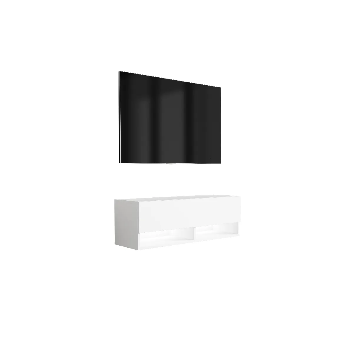 Meuble TV 100 cm Blanc Mat, LED blanc, 100 x 32 x 34 cm