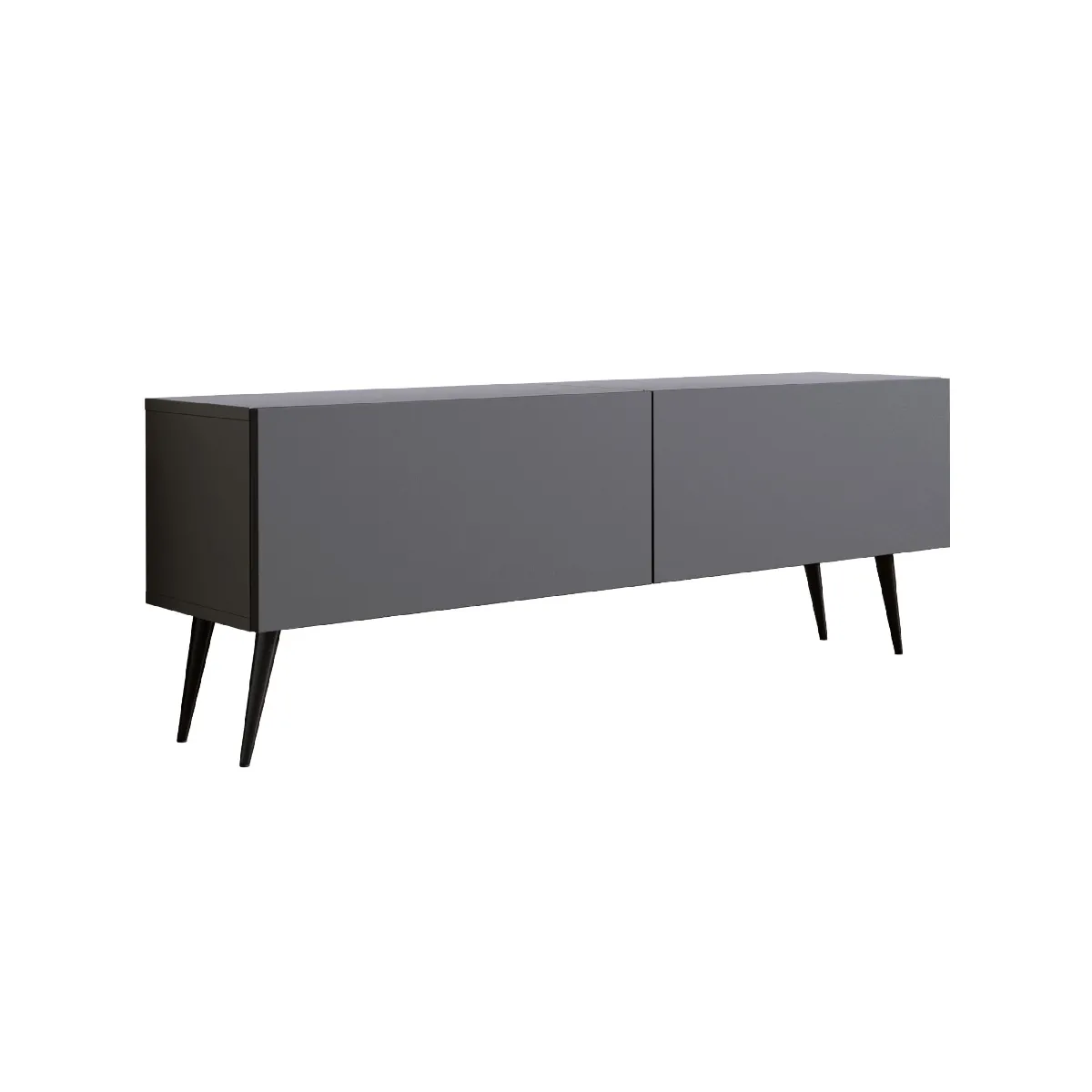 Meuble TV: Grey, Pieds Noirs, 140 x 52 x 32 cm