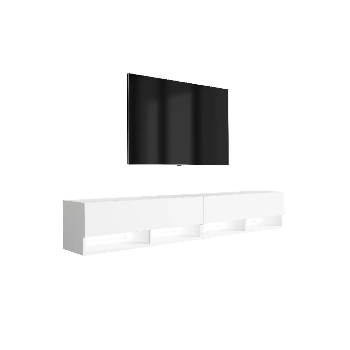 Meuble TV 200 (2 x 100) cm Blanc Mat, LED blanc, 200 x 32 x 52 cm