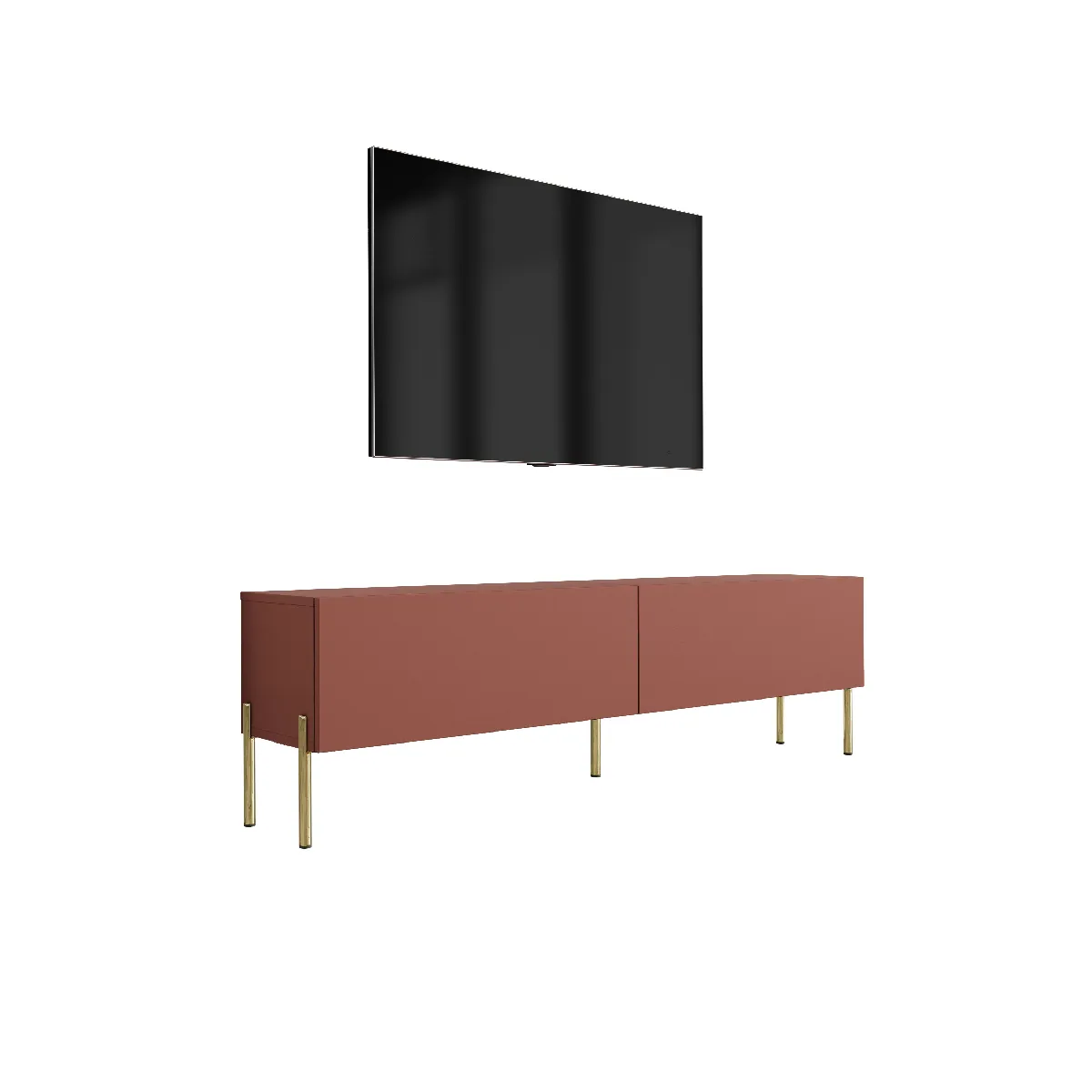 Meuble TV, Rouge Brique, 140 x 52 x 32 cm Jambes dorées