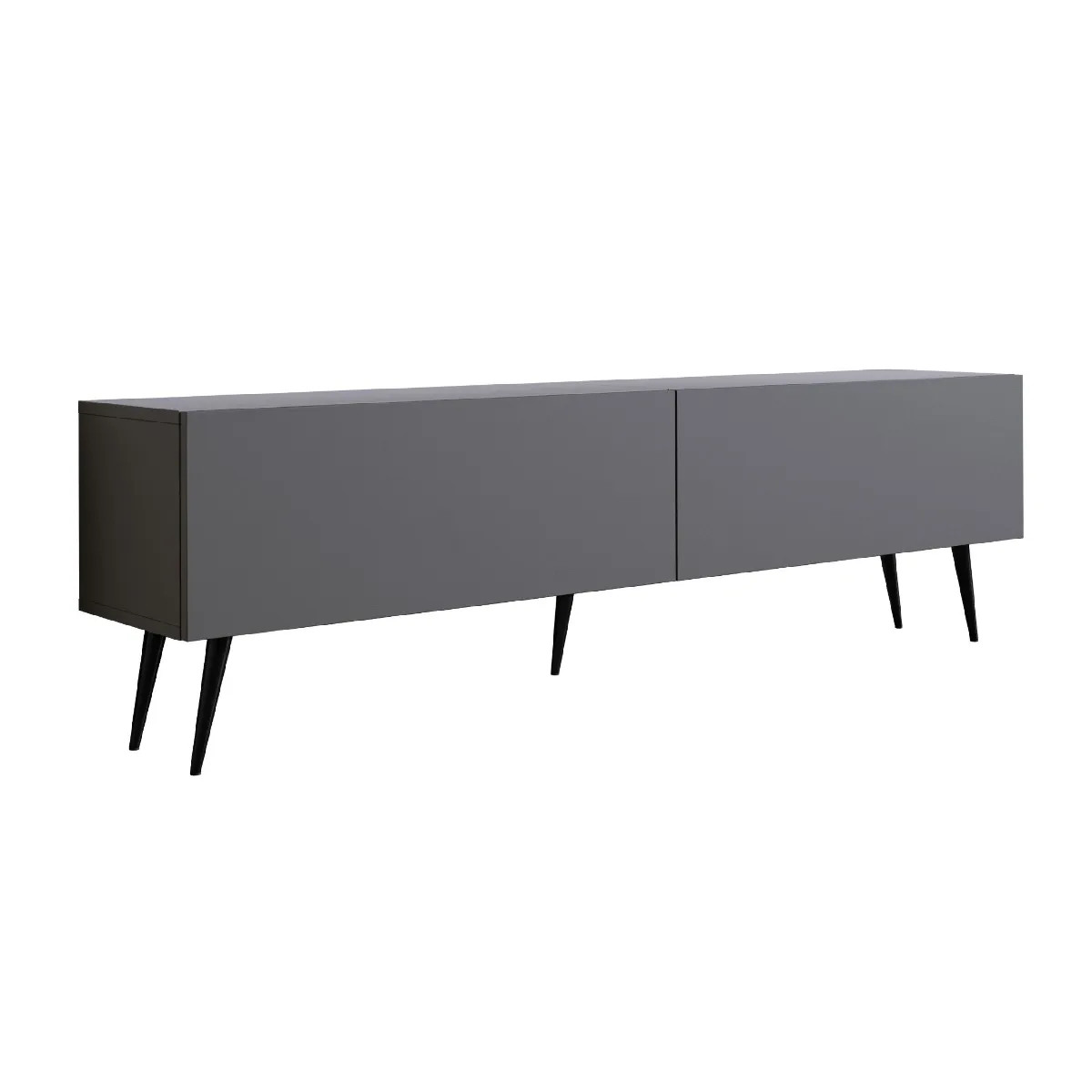 Meuble TV: Grey, Pieds Noirs, 170 X 52 X 32 Cm