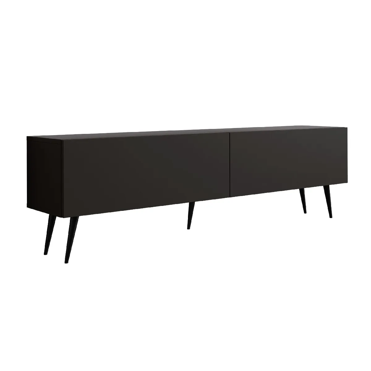 Meuble TV: Noir Mat, Pieds Noirs, 170 X 52 X 32 Cm