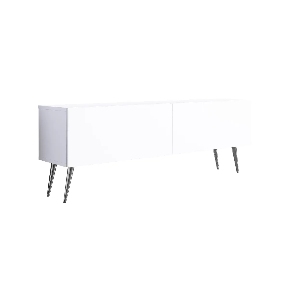 Meuble TV: Blanc Mat, Pieds Chromés, 140 x 52 x 32 cm
