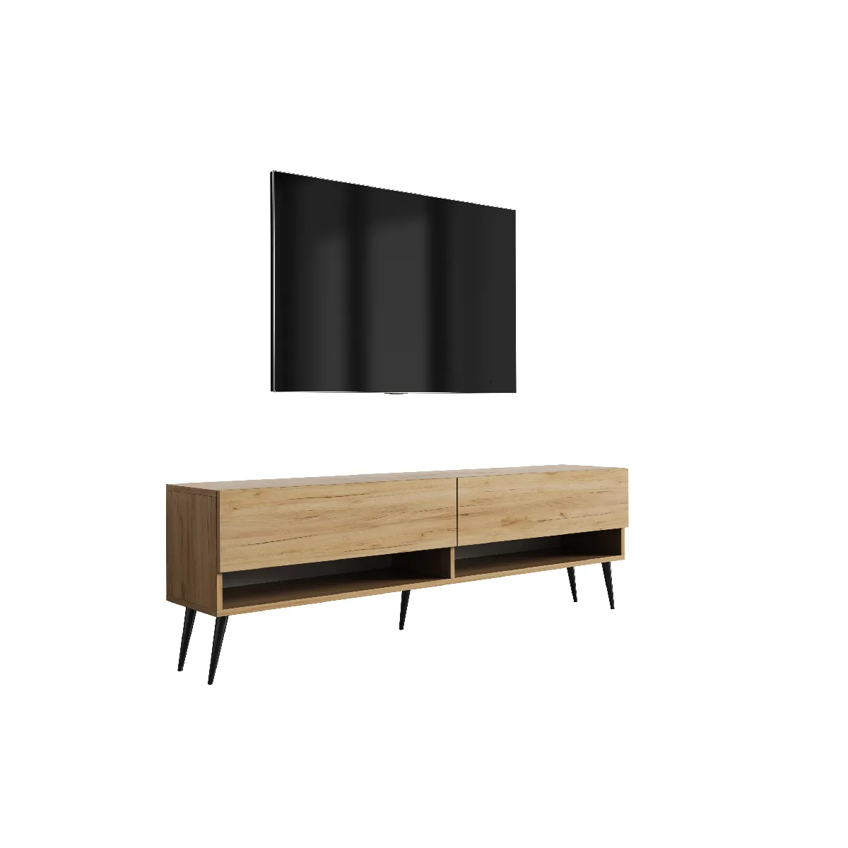 Meuble TV 170 cm Chêne Craft, pieds obliques noirs, 170 x 32 x 52 cm